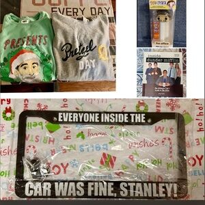 The Office Lot 5 Items- 2 Sweatshirts, License Plate Frame, Funko POP Pez, Book